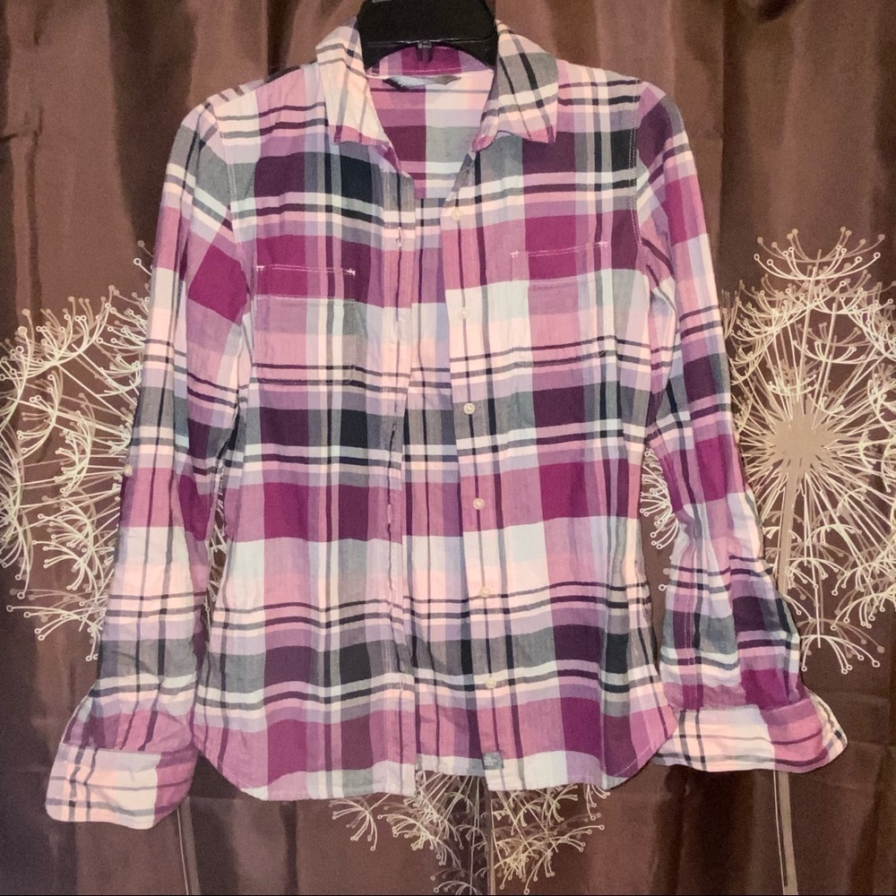 THE NORTH FACE Purple Plaid Button Front Long Sleeve Top Shirt Small S Women’s
